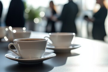 Poster - A collection of coffee cups sits on a table, ready for use