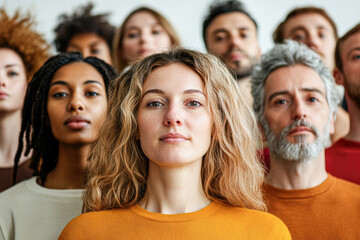 Wall Mural - A group of people are standing together, one of them is a woman with long hair