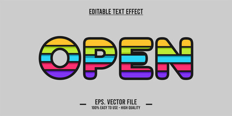 typography OPEN word art illustration, editable text effect	