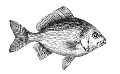 Wall Mural - Fish sketch dorado gilt-head bream. Vintage retro print, black white gilt-head bream fish sketch ink pencil style drawing, linear drawing, engrave old school. Sketch artwork dorado fish. Illustration