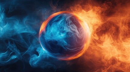 Poster - A ball of blue and orange smoke on a black background