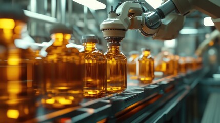 Poster - A conveyor belt transporting variously shaped and colored bottles