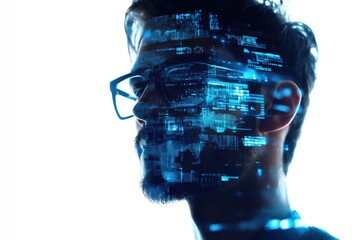 Poster - A portrait of a man with a beard and glasses, looking directly at the camera