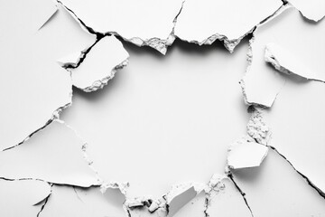Poster - A hole in a white wall with a pair of scissors inserted, ideal for illustration or design