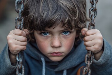 Poster - Young boy grasping chain