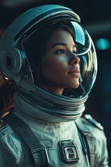 Poster - A person in a space suit close-up