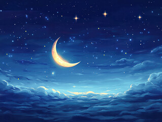 Wall Mural - A moon is in the sky with stars surrounding it