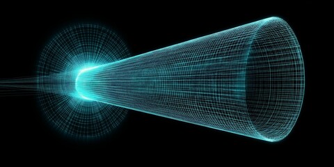 Aufkleber - Digital wireframe tunnel glowing with blue light, representing futuristic technology, data flow, and virtual space connections in an abstract 3D visualization, Generative AI