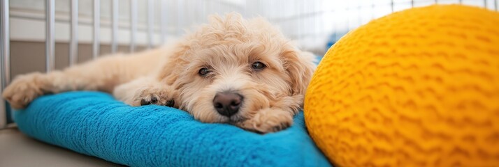 Playful puppy in cozy pet shelter setting for spring adoption inspiration