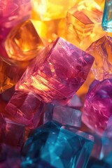Poster - A close-up view of a bunch of ice cubes, ideal for use in illustrations about cold temperatures, winter scenes, or food and drink