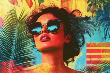 Poster - A person wearing sunglasses on a colorful background