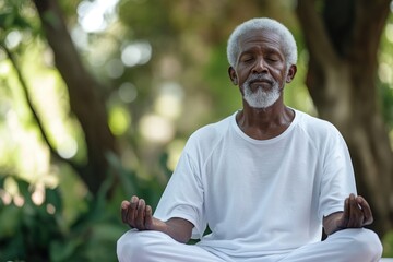 Poster - A person sits in a peaceful pose amidst nature, perfect for mindfulness or wellness themed projects