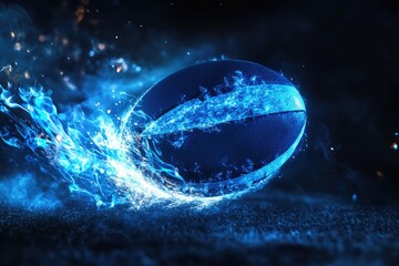 Wall Mural - A basketball with blue flames emanating from it