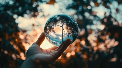Poster - A person holds a glass ball filled with miniature trees, perfect for holiday or winter-themed projects