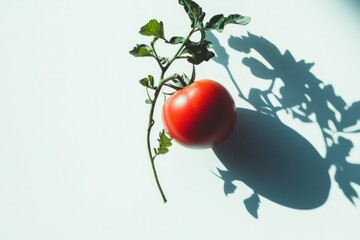 Aufkleber - A fresh red tomato sits on a white table, waiting to be used in a recipe or displayed as decoration