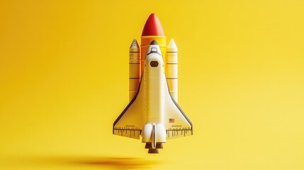 Aufkleber - A scale model of a space shuttle sitting on a bright yellow background, ideal for use in illustrations about space exploration or education