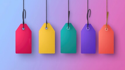 Poster - A row of colorful tags hanging from a string, great for decoration or organization