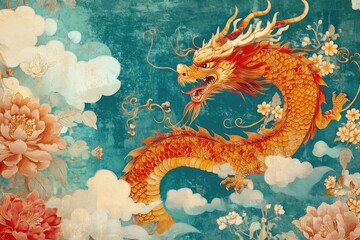 Poster - A dragon painted on a blue background