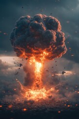 Poster - A massive explosion of smoke and clouds, suitable for use in environmental, science, or technology contexts