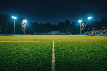 Canvas Print - A soccer field under the stars with a cheering crowd