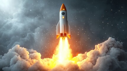 Poster - A rocket soaring through the sky with a visible smoke trail