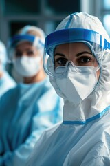 Poster - Medical professionals dressed in personal protective equipment (PPE) for healthcare and hospital settings