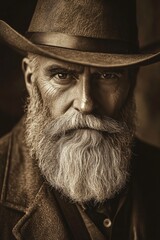 Poster - Portrait of a man with a long beard and hat, suitable for fantasy or historical scenes