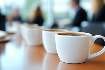 Poster - Three cups of coffee on a table, ready for use
