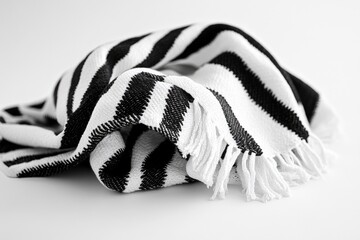 Poster - A simple yet elegant black and white striped blanket lying on a white surface