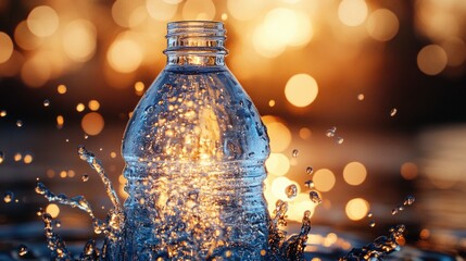Poster - A bottle of water with a splash of water on the surface