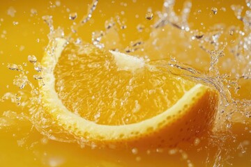 Poster - Freshly sliced orange gets splashed with water, great for food or beauty photography