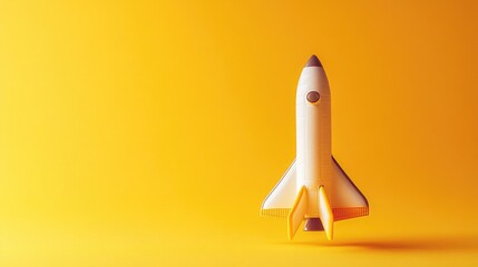 Poster - A detailed model of a space shuttle on a yellow background