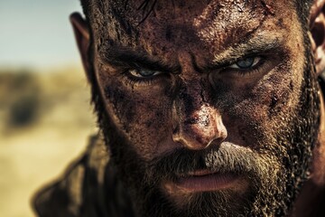 Wall Mural - A close-up shot of a person with dirt and grime on their face, possibly after spending time outdoors