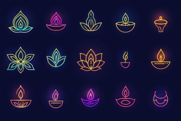 Poster - A set of neon-colored candles lit up against a dark background