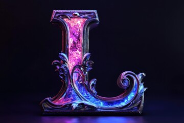 Aufkleber - A purple and blue lit letter L on a dark background