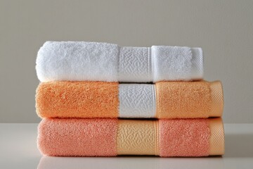 Poster - A collection of towels stacked on a table, suitable for use in still life or interior photography
