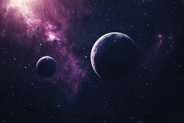 Poster - Two planets align in the dark blue night sky, stars twinkling in the background