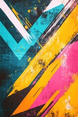 Poster - Colorful abstract art piece with vibrant shapes and colors on a dark, mysterious background