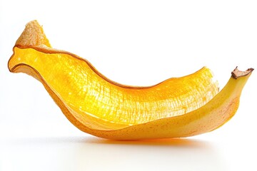 Wall Mural - A single peeled banana sits on a white surface, ready for use or consumption