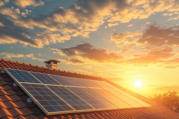 Poster - A single solar panel installed on the roof of a residential house, providing clean energy