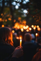 Wall Mural - A person holding a lit candle in their hand, perfect for use as an icon or symbol in various contexts