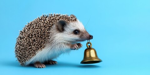 Wall Mural - Cute Hedgehog Investigating Christmas Bell