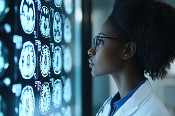 Wall Mural - A medical professional examines MRI images in a clinical setting