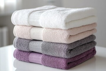 Wall Mural - Towels stacked on a table, great for hospitality or spa settings