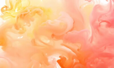 Poster - Vibrant orange and pink ink swirl in clear liquid.