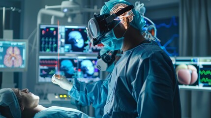 Aufkleber - A man in a blue surgical outfit is operating on a patient