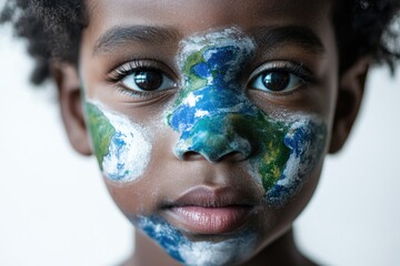 Poster - A young child with colorful face paint and a big smile