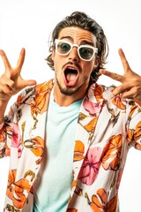 Poster - A person making silly faces with their hands, great for use in humorous or entertainment-related content