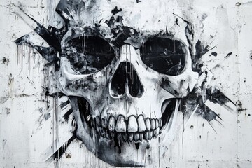 Poster - A close-up view of a painted skull in monochrome colors, suitable for various design concepts
