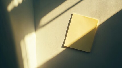 Aufkleber - A piece of yellow paper sits on top of a white wall, providing a simple and clean background